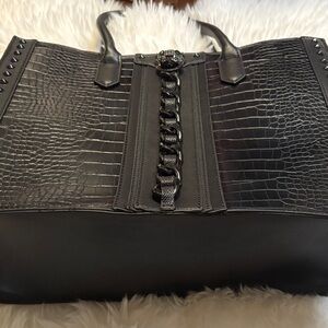 Aldo Black Croc-Embossed Tote Bag